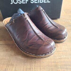 Josef Seibel Catalonia 54 Distressed‎ Brown Leather Clog Mule Womens Size 41 NEW